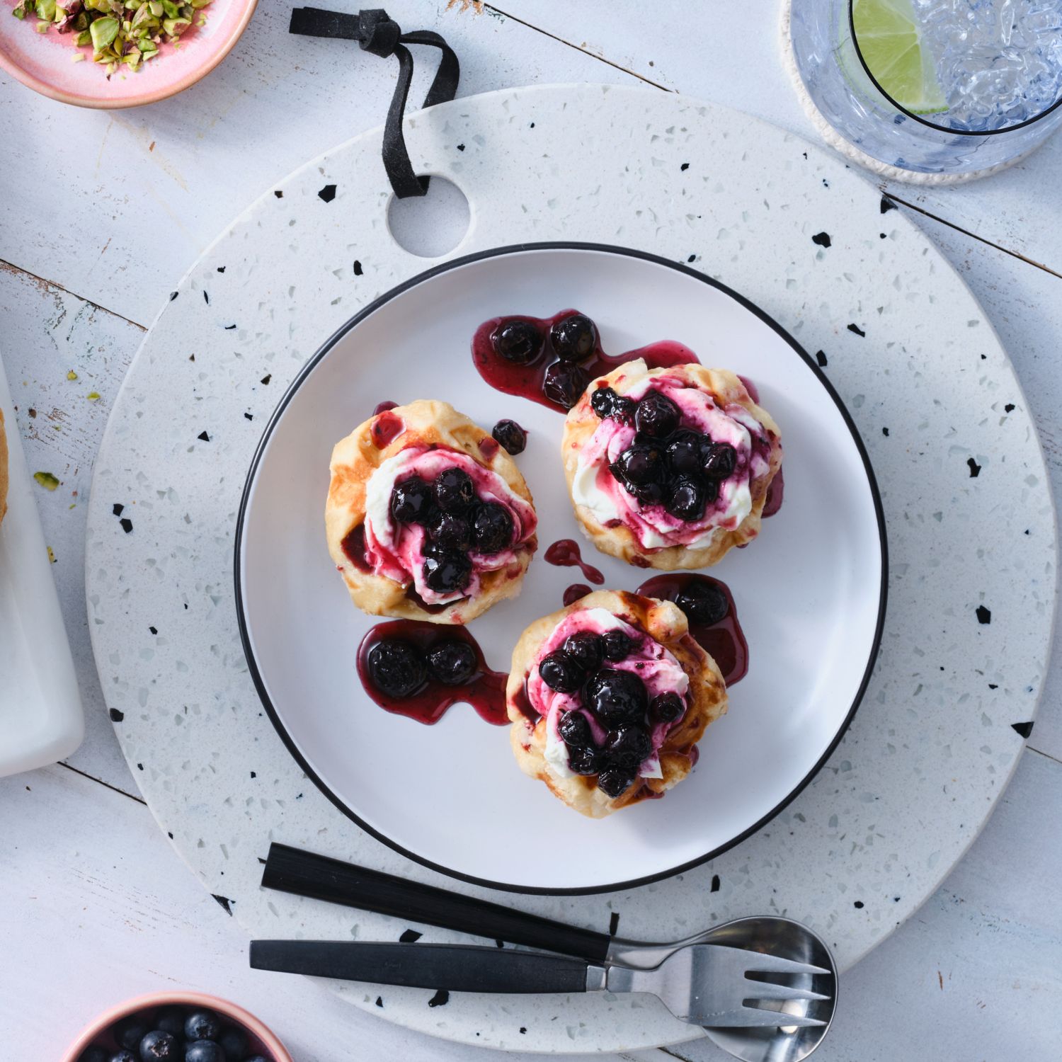 Petite Waffles with Yoghurt & Blueberry Compote