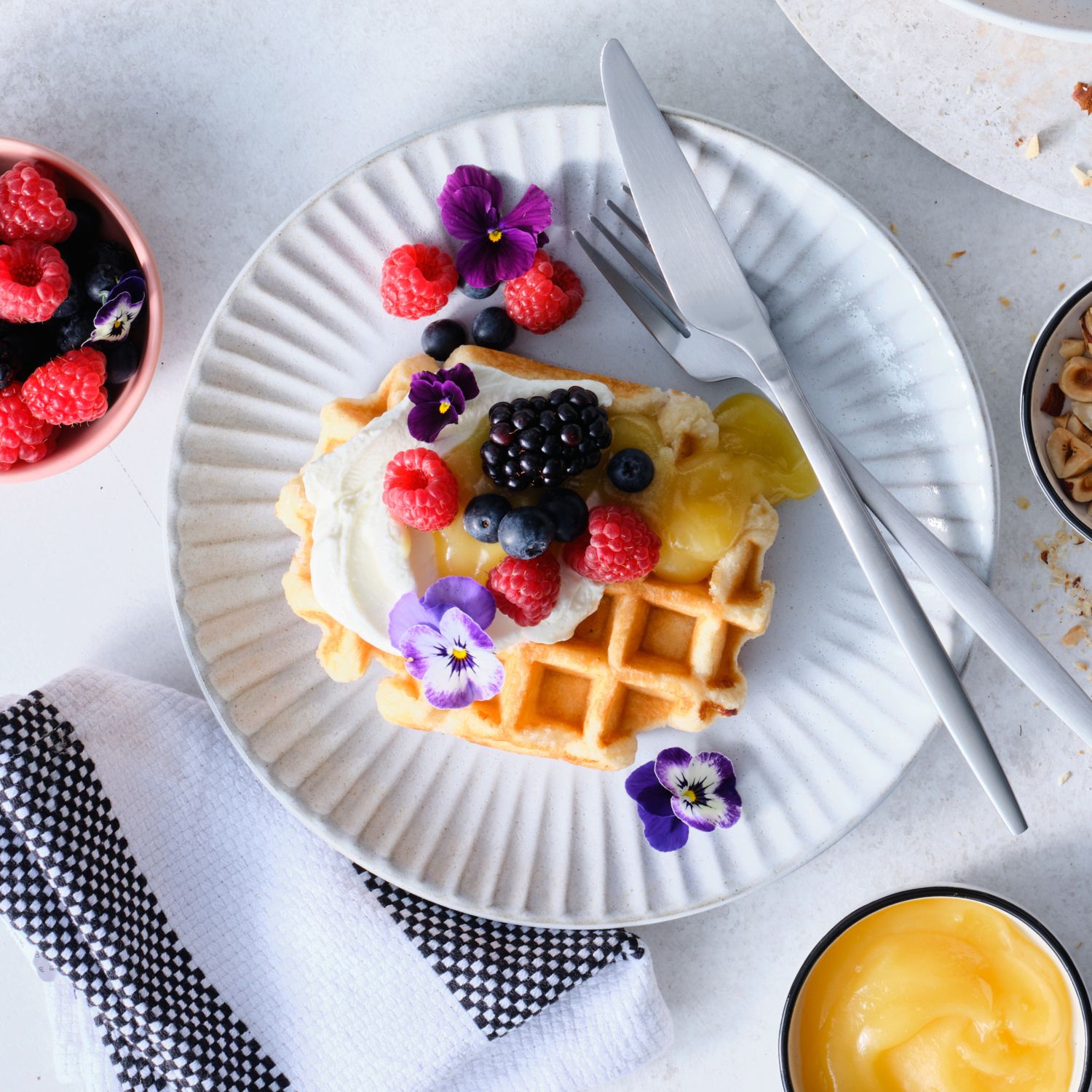 Waffles with Lemon Curd & Berries